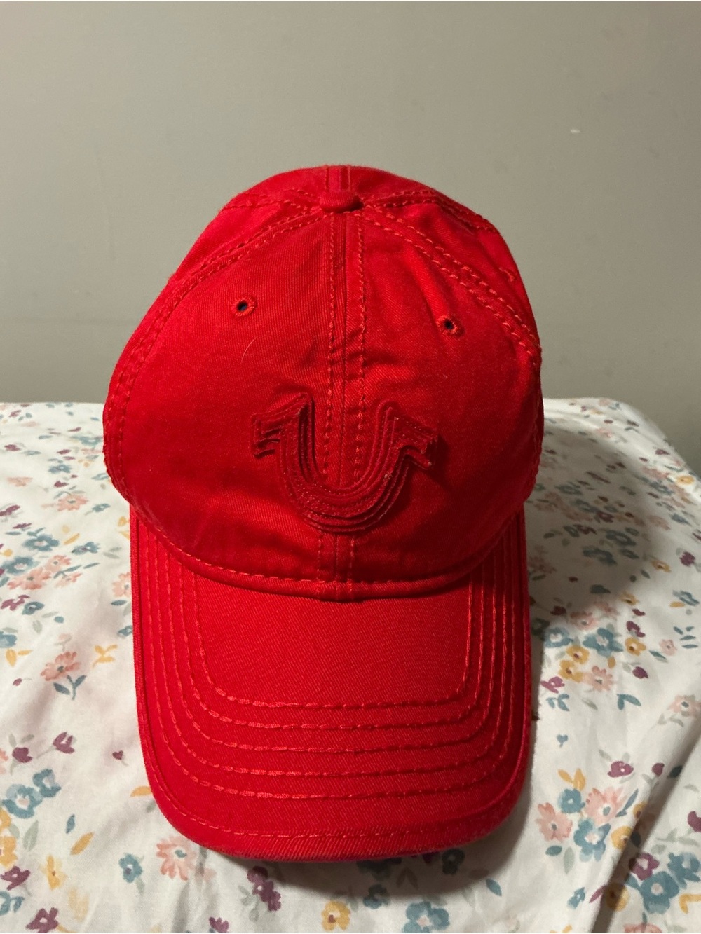 Men  Red Cap with Embroidered Horseshoe Logo